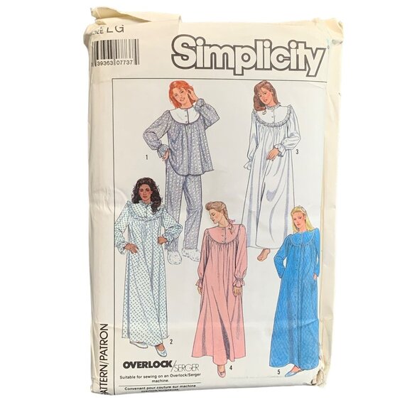 Simplicity Pattern 9363 Womens Nightgown Pajamas Sewing Size Large 80s uncut - Picture 1 of 2
